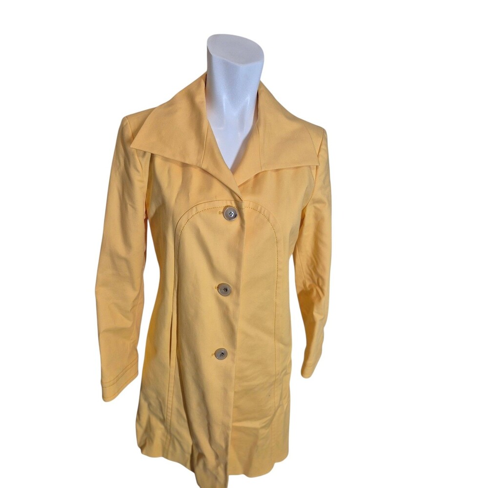 Cole Haan Vintage Trench Coat Cute Mid Length Coat Yellow Floral lined sz 6